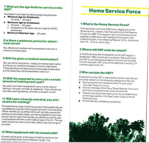 Home Service Force recruitment leaflet