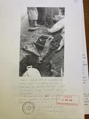Secret police files - showing where the typewriter was buried.