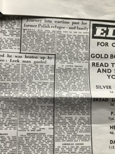 Local newspaper article about the family's return to Poland