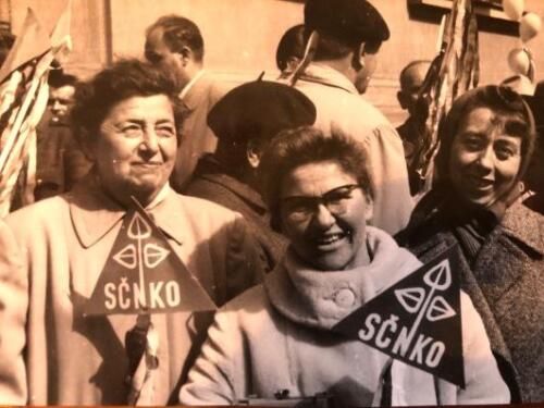 Alice (left) with friends at a Mayday rally